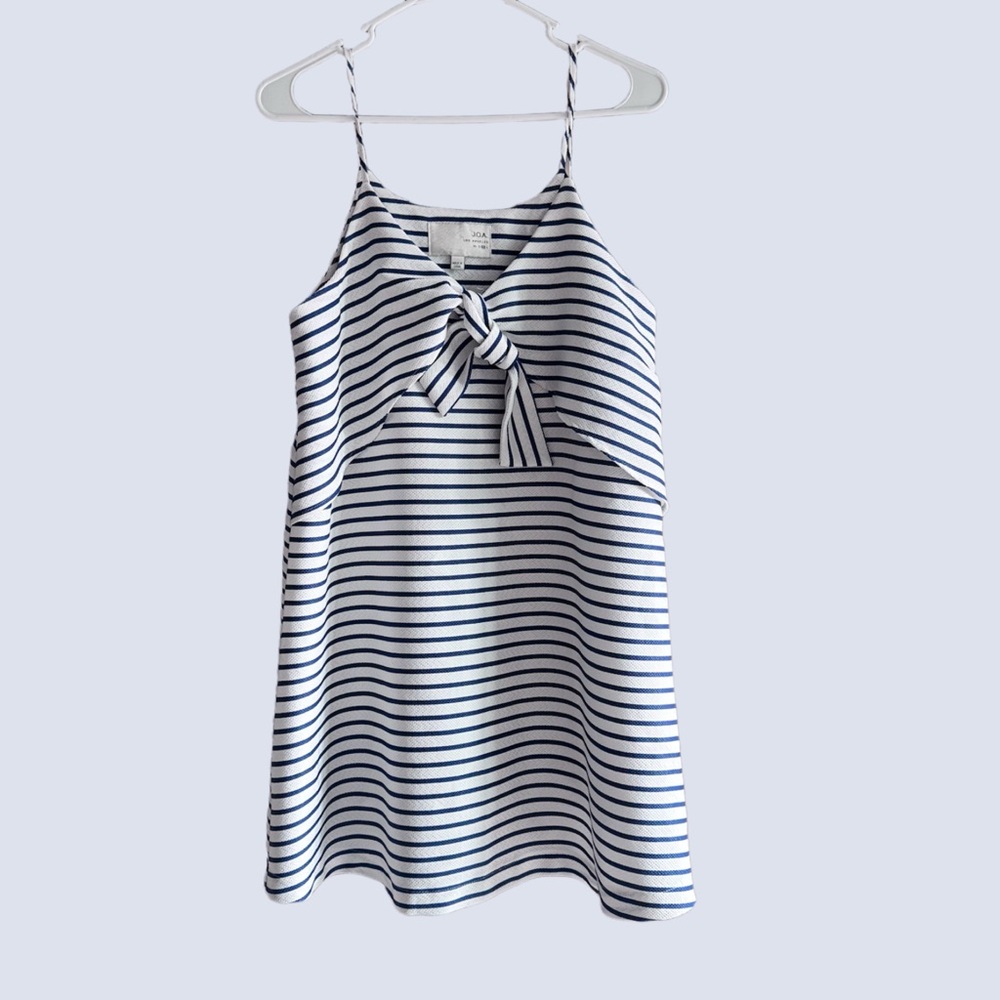 J.O.A‎ Navy & White Striped Sleeveless Dress with Bow Detail - Size Medium